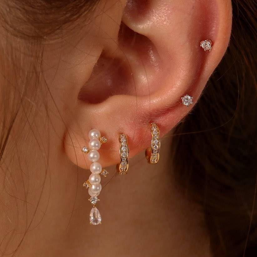Kmvexo Vintage Gouden Bal Cross Hart Geometrische Earring Sets Voor Vrouwen Punk Crystal Pearl Stud Oorbellen Sieraden: E036 Style 4
