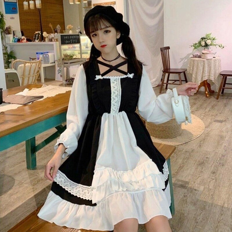 Anbenser Japanese Sweet Loli Dress Op Small Cute Lolita Dresses Girls Schoolgirl Fairy Women Gothic Lolita Dress Kawaii Clothing