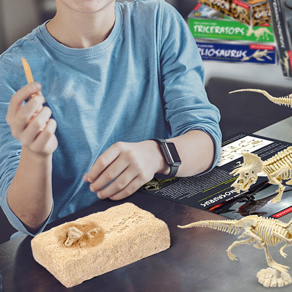 Kids Diy Vergadering Dinosaurus Skelet Opgraving Graven Kit Archeologische Speelgoed
