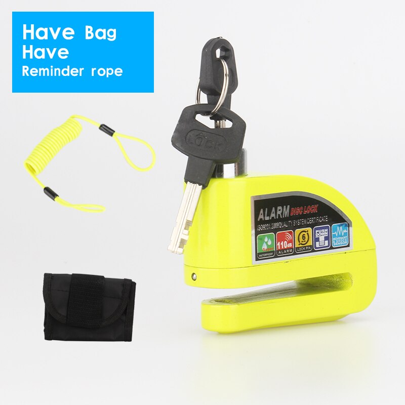 Motorcycle Scooter Metal Security Anti-theft Wheel Disc Brake Lock Alarm 2m Reminder Rope Alarm Lock BikeBrake Bag Spare Battery: Yellow Package B