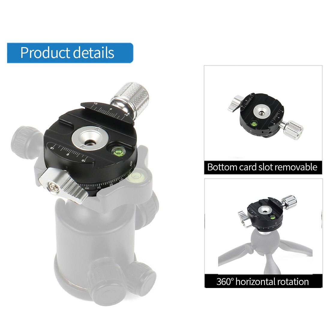 Aluminum Alloy 360degree Rotation Tripod Panorama Base Head Clamp Quick Release Plate Clamps with Conversion Screw Photography