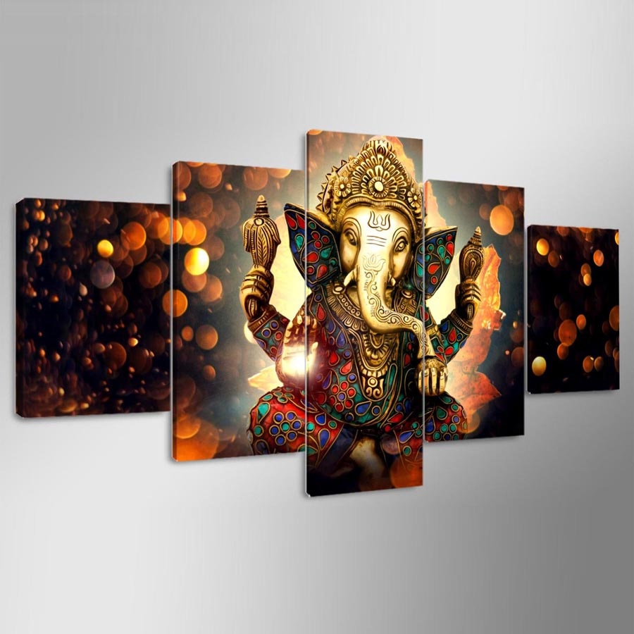 Väggkonst canvas målning elefant gud stil bilder för vardagsrum 5 panel lord ganesha cuadros modern dekoration målningar