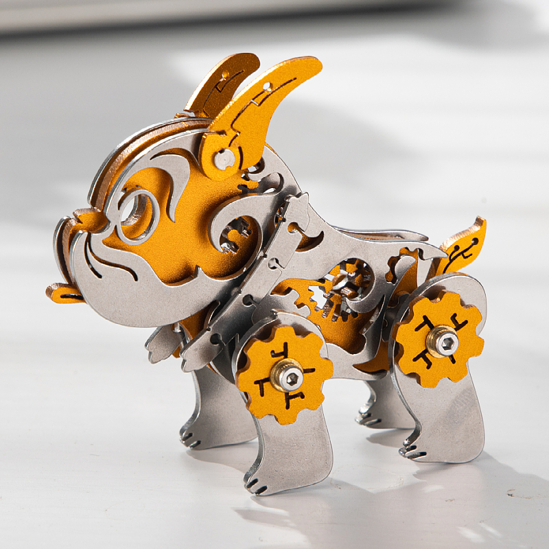 MOKR Bulldog 3D Metal Puzzle Toy DIY Assembly model kits Christmas Birthday Education and training: Orange