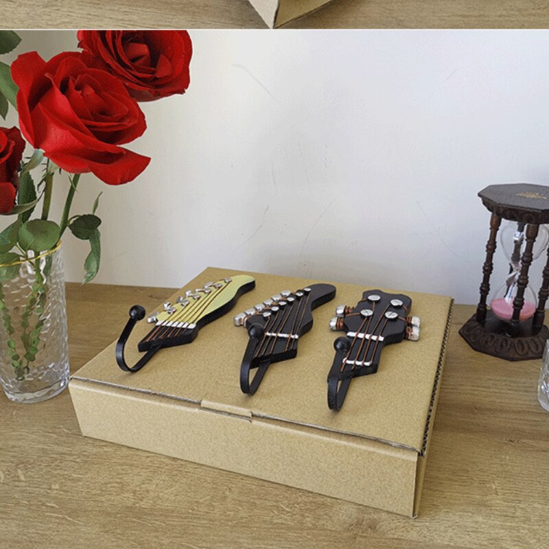 Key Storage Guitar Keychain Holder Resin Hook Guitar Head Shaped Hanger Key Hat Coat Clothes Towel Wall Holder Hooks Household