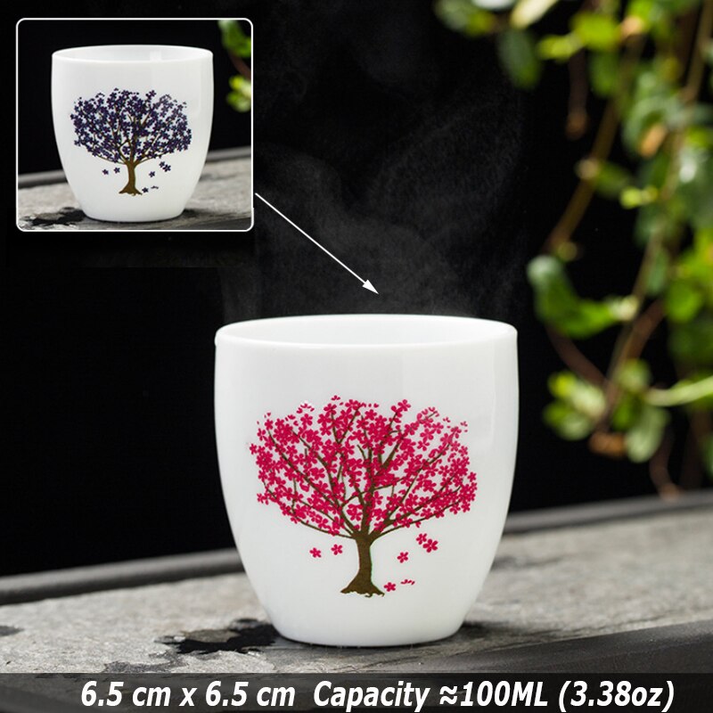 Japansk magisk sakura tekop kold temperatur misfarvning farve skiftende te kop blomst keramik kung fu te sæt te skål: N