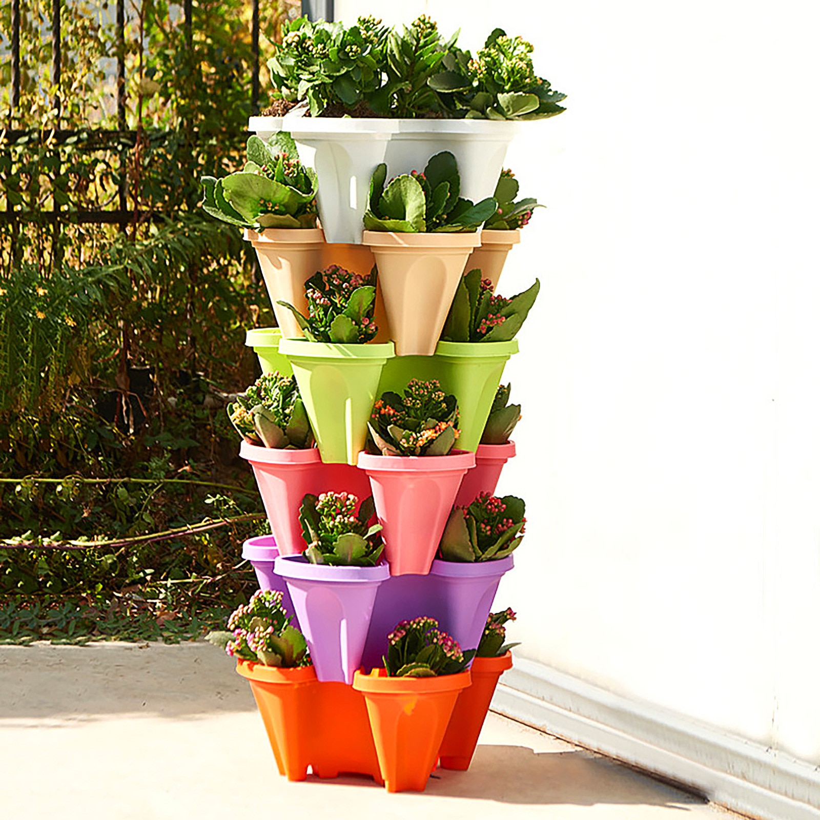 Stackable Flower Tower Strawberry Planter Multi-Layer Combination Vertical Planter Three Petal for Strawberry Herb Vegetable Pot