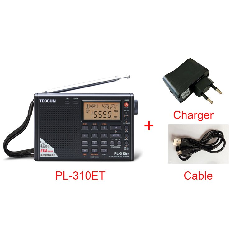 TECSUN PL-310ET FM AM MW SW LW DSP Ontvanger WERELDONTVANGER Kortegolf RADIO Digitale Demodulatie Stereo Radio Receiver: Black and charger