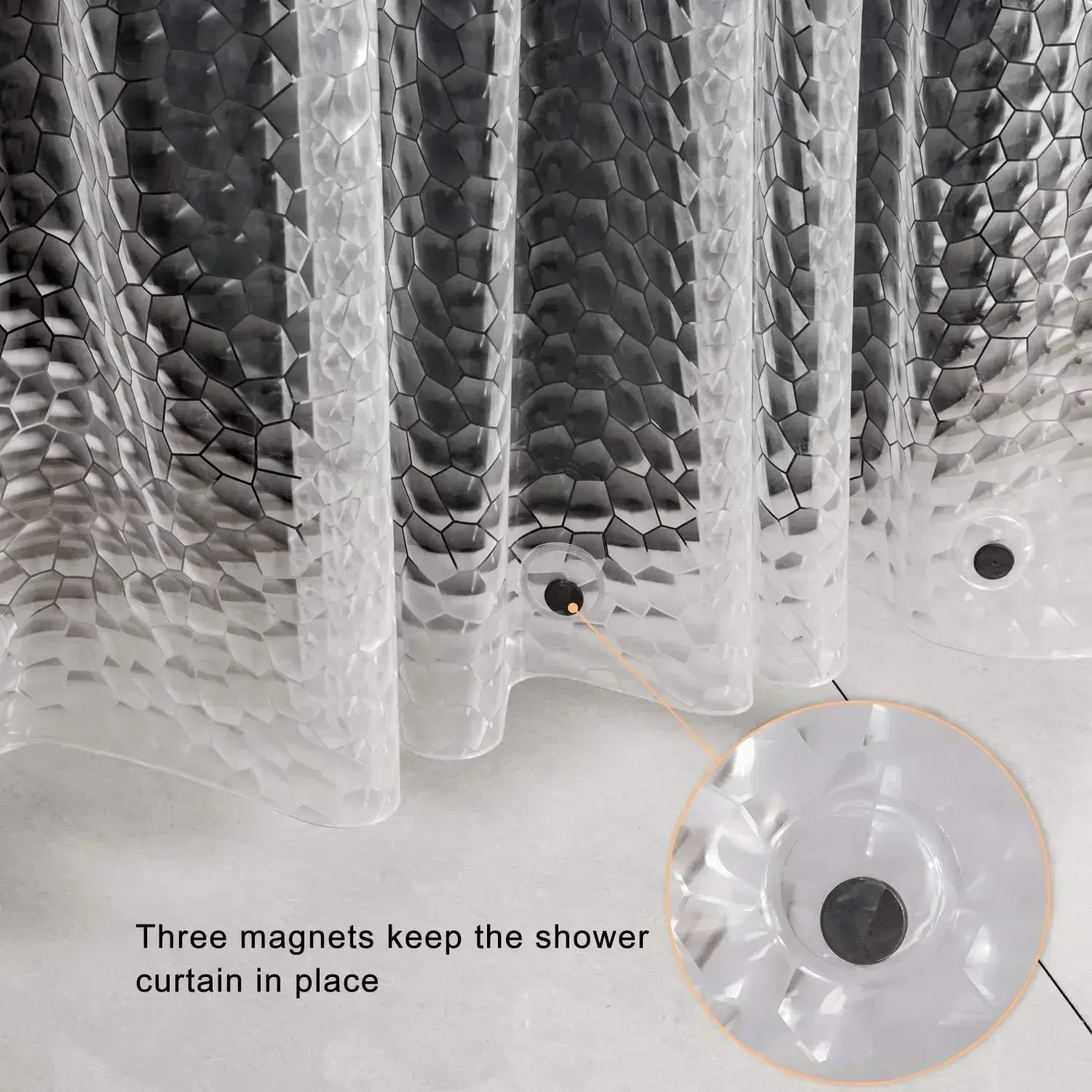PEVA Clear Cobblestone Shower Curtain with 12 Hooks Water Splash Resistant Mildew Proof Bathtub Partition Bath Supplies