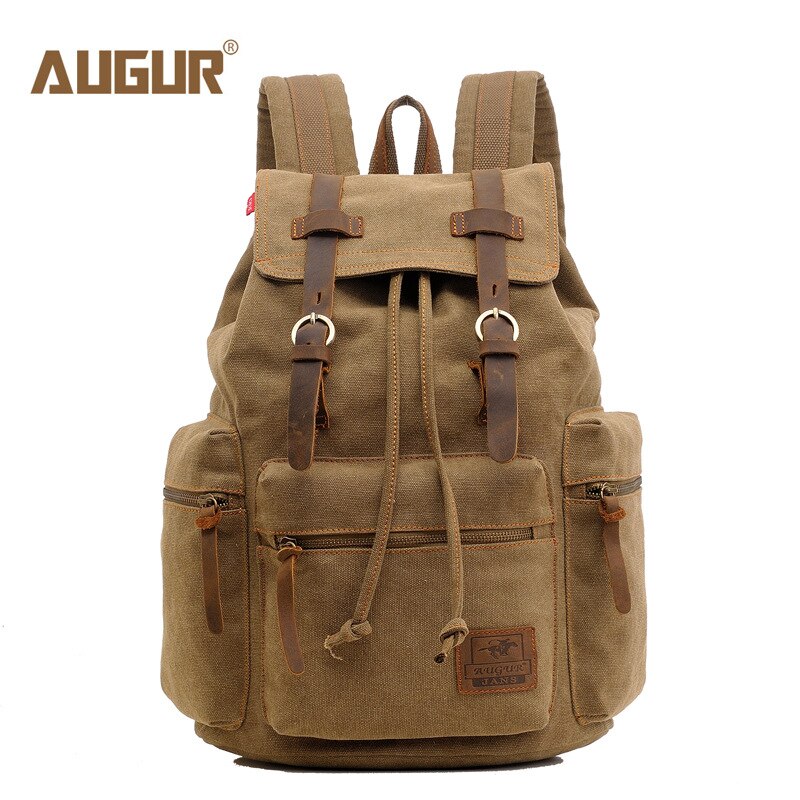 AUGUR 17 inch men&#39;s backpack vintage canvas backpack school bag men&#39;s travel bags large capacity travel laptop backpack bag: Brown