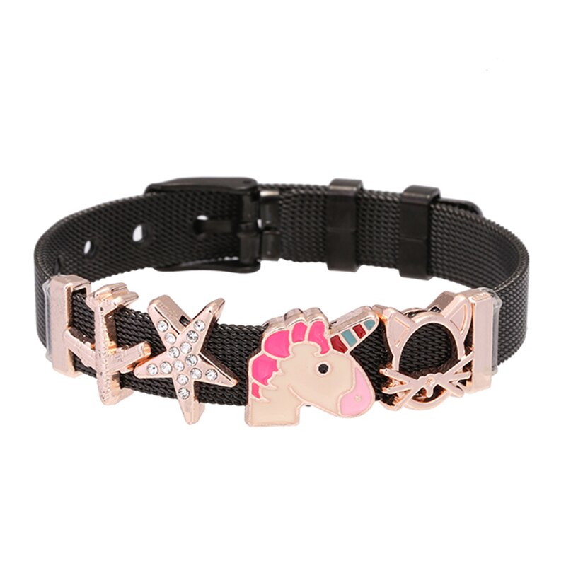 Dubbele kleur roestvrijstalen mesh armband diy eenhoorn bedel voor vrouwen heren armband sieraden verjaardag direct: Bxg 20424-14