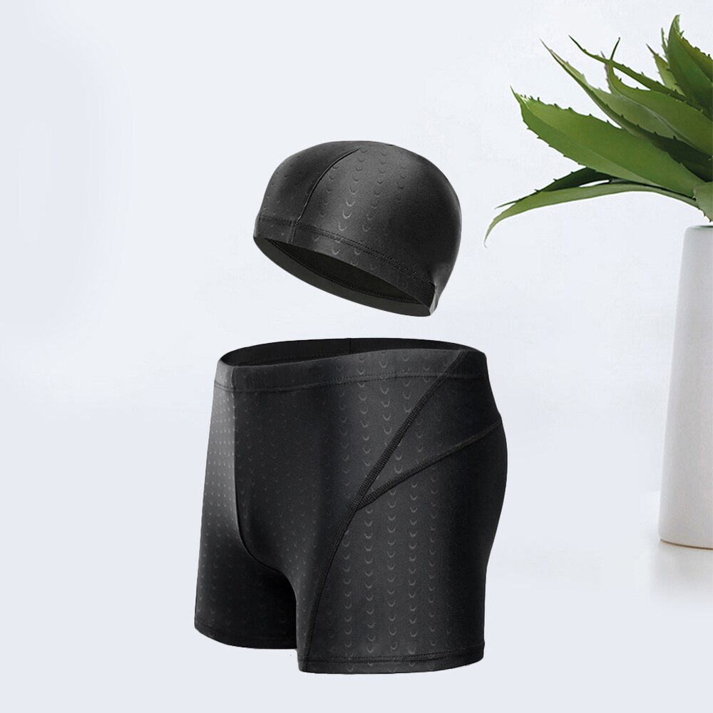 Erwachsene Männer Große Größe Wasserdichte Schwimmen Kostüm Hohe Elastische Badehose und Schwimmen Kappe einstellen (Schwarz, Größe)