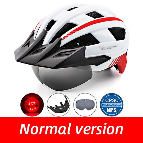 Victgoal Bicycle Helmet LED Moutain Road USB Rechargeable Light Cycling Helmet For Man Sun Visor Goggles Men MTB Bike Headgear: White LED