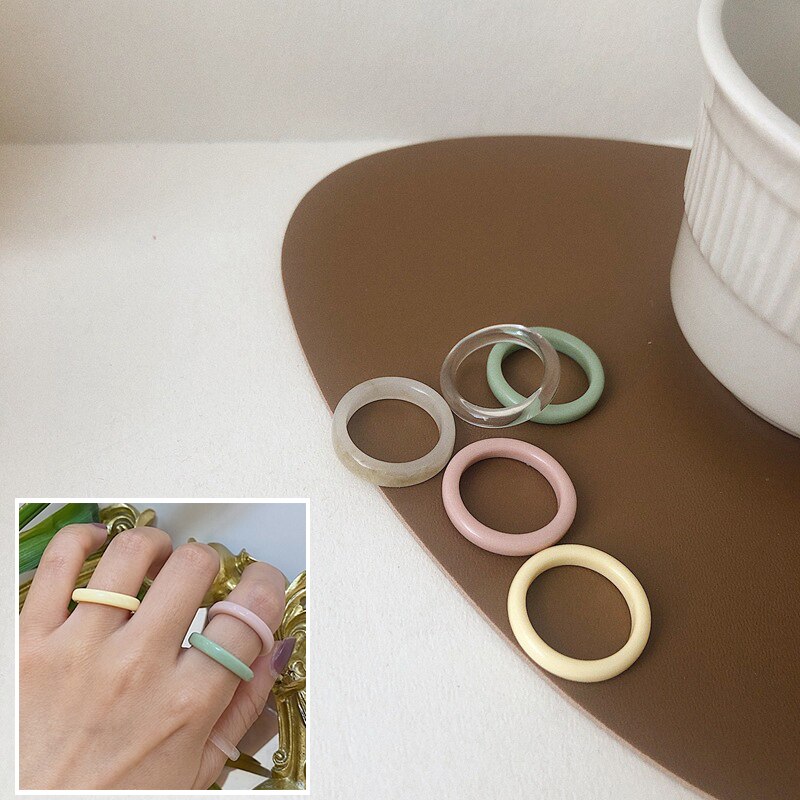 1Pc Kleurrijke Transparante Hars Ring Set Voor Vrouwen Korea Minimalistische Acryl Vrouwelijke Geometrische Ronde Ringen Sieraden Party