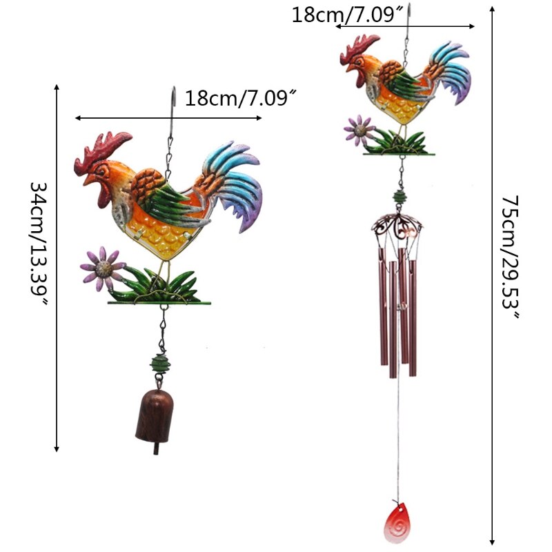 Indoor Outdoor Metalen Windgong Haan Geschilderde Ornamenten Gedenkteken Wind Chime Voor Thuis Patio Tuin Achtertuin