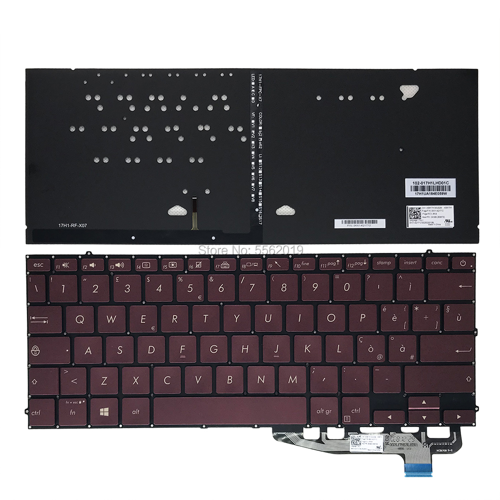 OVY backlit keyboard for ASUS zenbook UX391 UX391UA UK British IT Italiano red laptop keyboards ASM17H1 0KNB0 2609UK00: IT KB