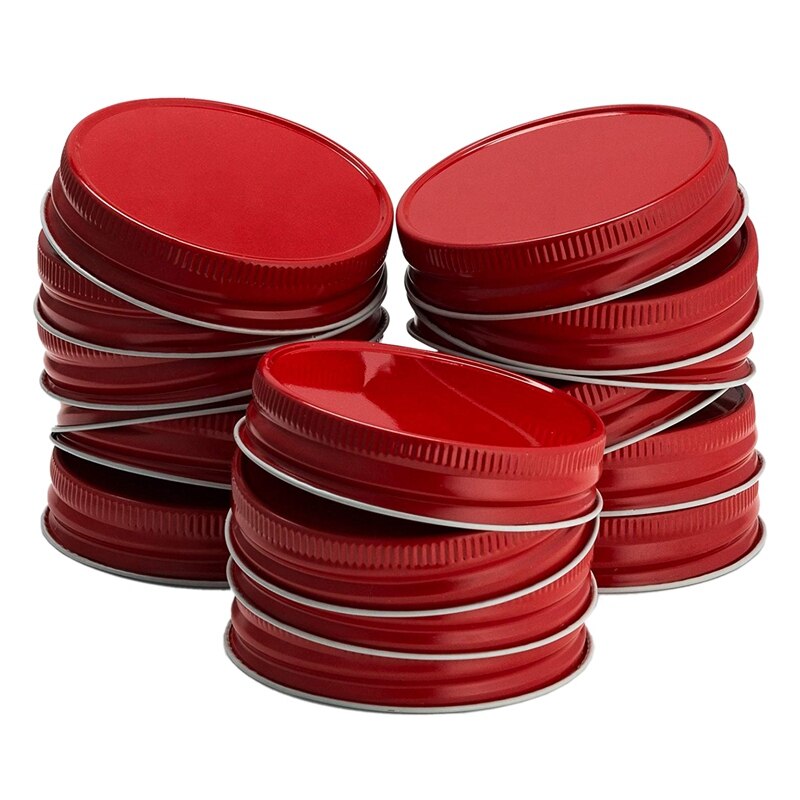 24 Packs Mason Jar Lids Regular Mouth Leak Proof Secure Mason Storage Solid Caps (Red)
