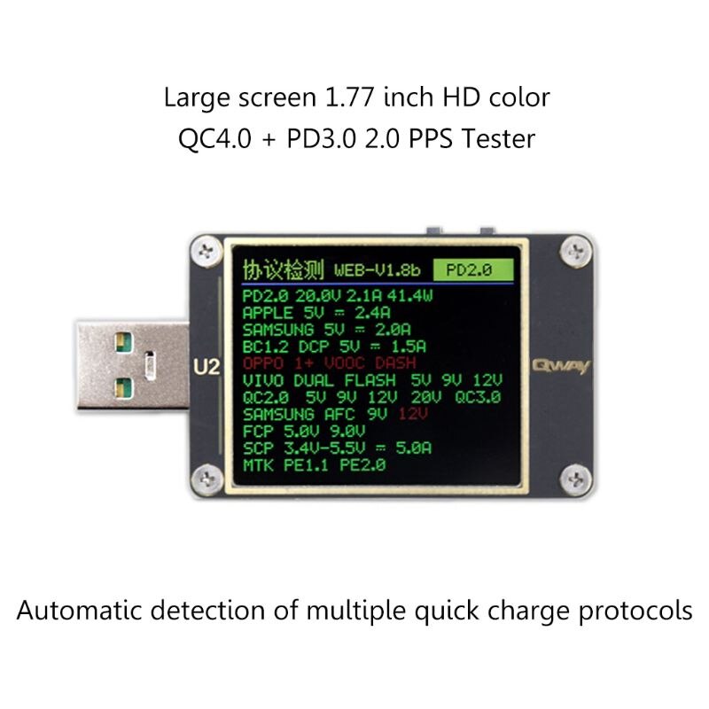 Testeur USB WEB-U2 amélioré QC4.0 + PD3.0 2.0 PPS capacité de protocole de charge rapide compteur cc 4 ~ 24V 5A directe