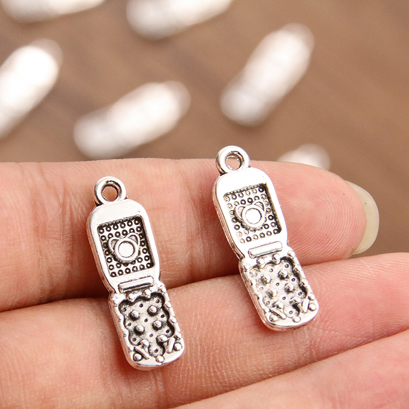 10 Uds 8*27mm 2 colores teléfono móvil dijes colgante aleación de Metal DIY collar pulsera pendientes marcado
