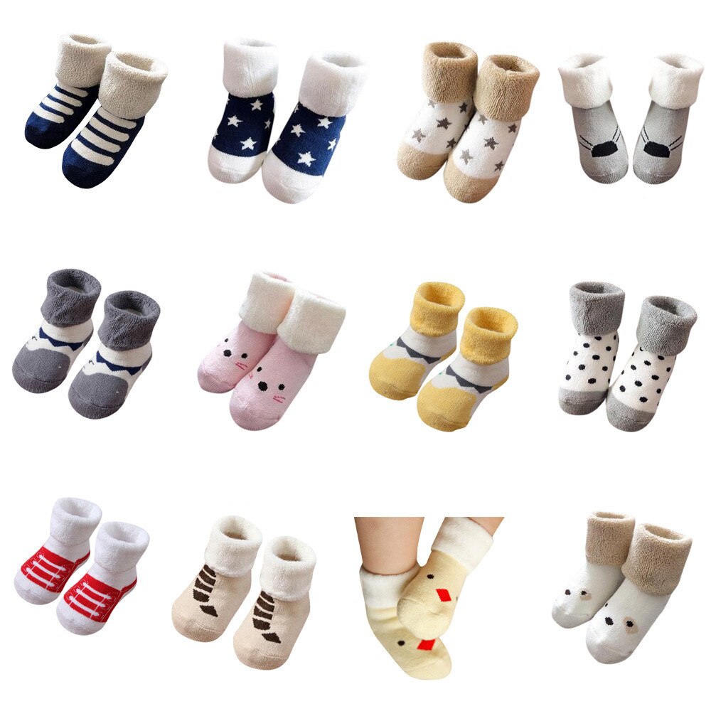 Winter Cotton Newborn Kids Infant Toddler Baby Boys Girls Cartoon Animals Anti-Slip Knitted Warm Socks