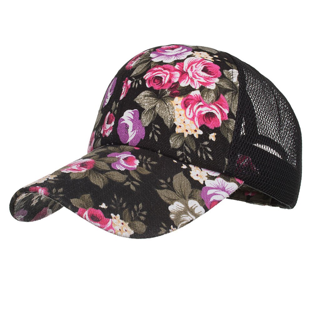 Joymay meash baseball cap kvinder blomster snapback sommer mesh hatte afslappet justerbare hætter accepteret  b544: Sort