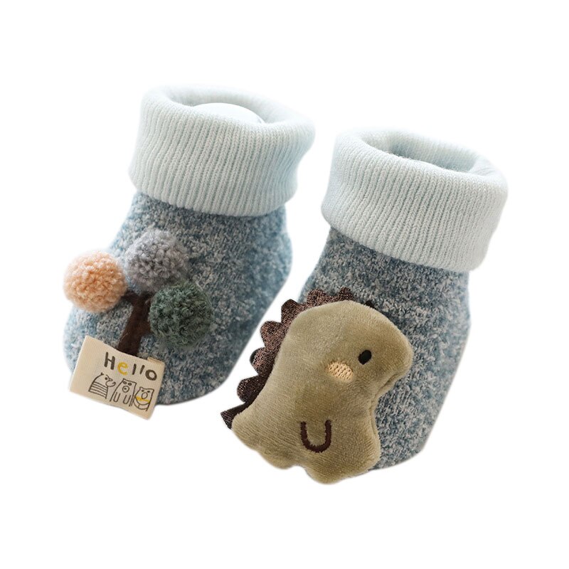 0-3Years Infant Baby Mädchen Junge Anti-slip Socken Cartoon Drucken Warme Socken Neugeborenen Slipper Schuhe Stiefel: Blau / M