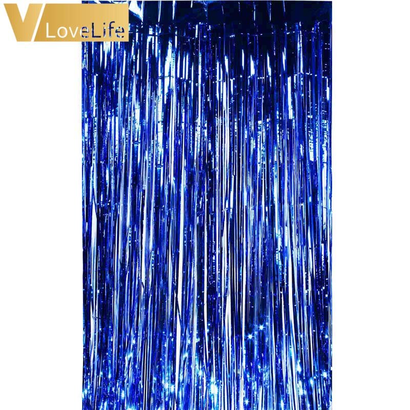 1M x 2 Meters Gold Foil Fringe Tinsel Curtain Tassel Garlands Wedding Photography Backdrop Birthday Party Decoration: Royal blue