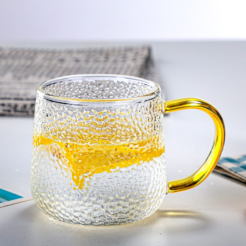 Hamer Patroon Cup Met Handvat Glas Single Layer Cup Met Handvat Transparante Ins Wind Thee Kopje Water Cup Thuis Eenvoudige cup: 350ml