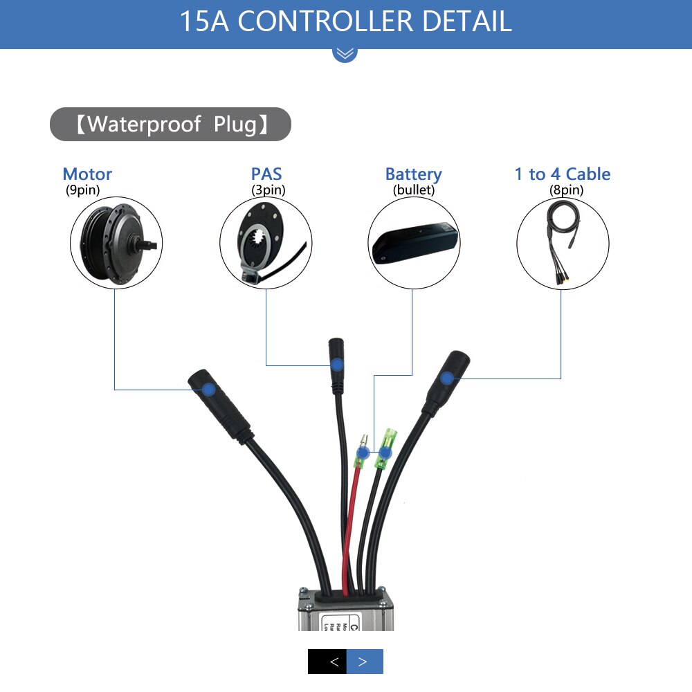 EBike Controller 36V 48V 250W 350W 15A 6 Mosfets KT Controller brushless Electric Bicycle Controller with Light Function