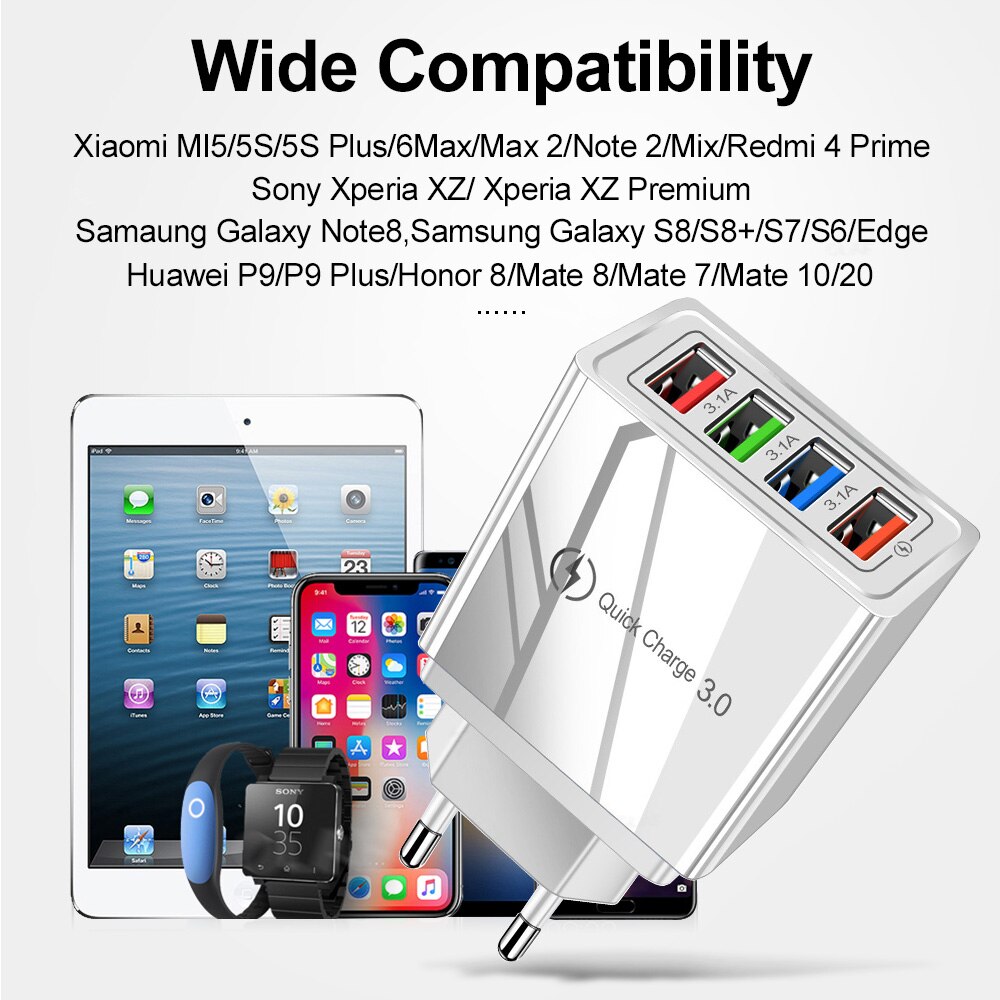 Szybka ładowarka USB, urządzenie do szybkiego ładowania przez USB, UE/US, technologia Quick Charge 3.0, do zasilacza telefonów, do Huawei Mate 30, tabletu, przenośne, ścienne, przenośne