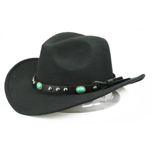 remache enrolladas de ala ancha vaquera vaquero del oeste Sombrero Jazz tapa caballo Sombrero de Cowboy del oeste de clásico Sombrero: Black
