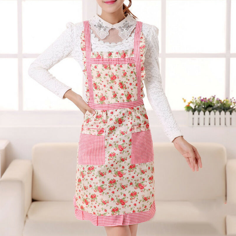 Delantal de cocina a prueba de agua con estampado, delantal de princesa, vestido grueso de algodón para mujer, Babero con bolsillos, delantal de señora, suministros para el hogar