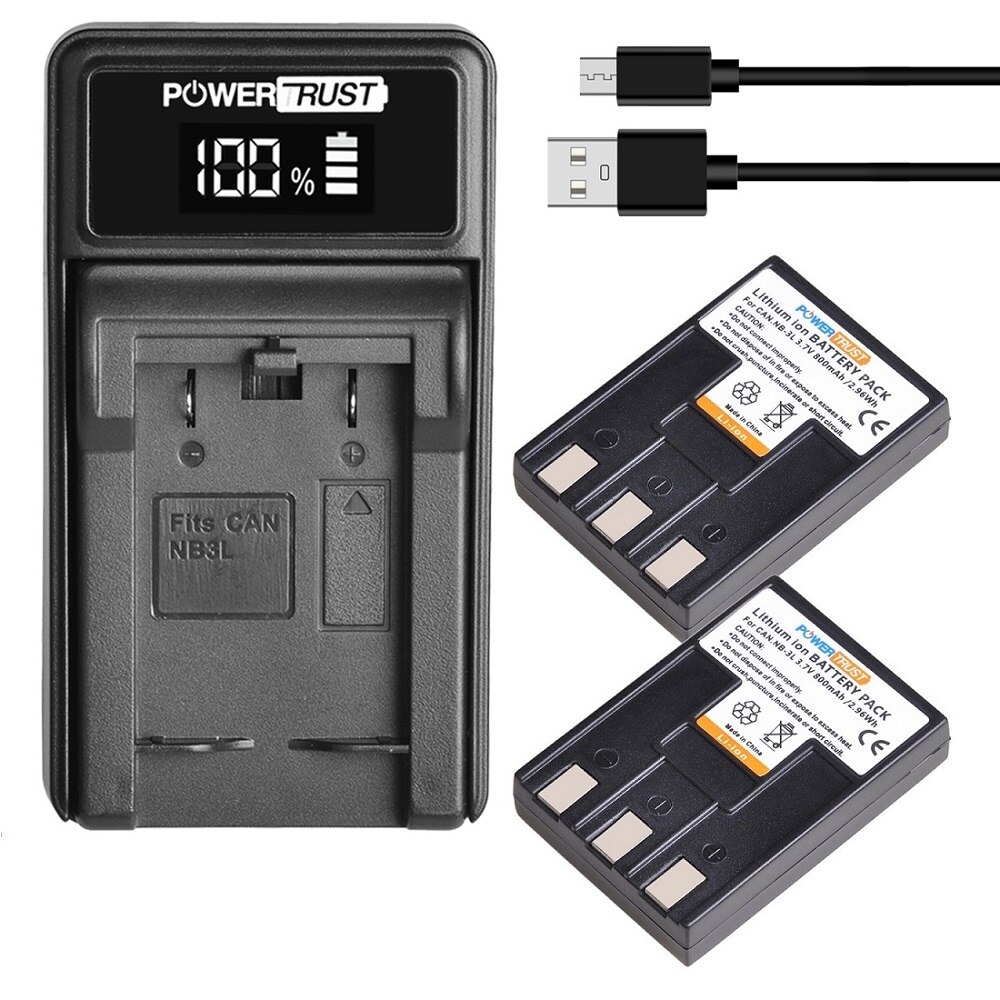 NB-3L + USB Charger for Canon NB-3L, Canon PowerShot SD10,SD20,SD100,SD110,SD500,SD550,Digital IXUS 750 IXUS i IXUS, IXY 30 30a: 2 pack kit