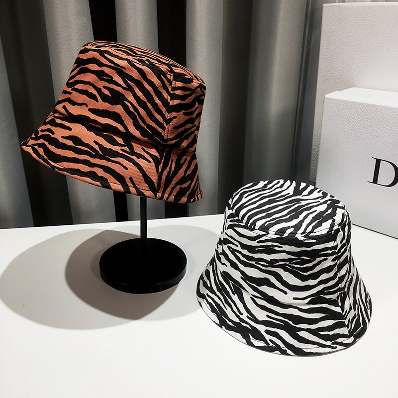 Zebramønster fiskerhatte kvindelig sommer afslappet all-match udendørs rejse spand hat mandlig bomuld street hip-hop solhat