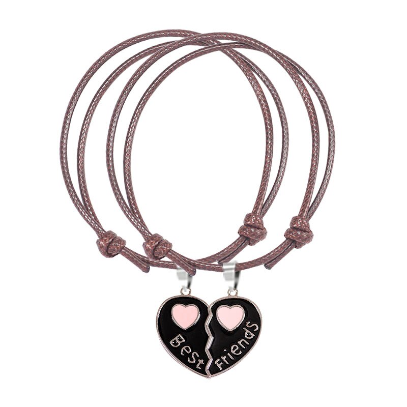 2-piece Best Friend Bracelet Pink Heart Pendant Friendship Bracelets Jewelry Multi-color Optional Leather: SL211-C