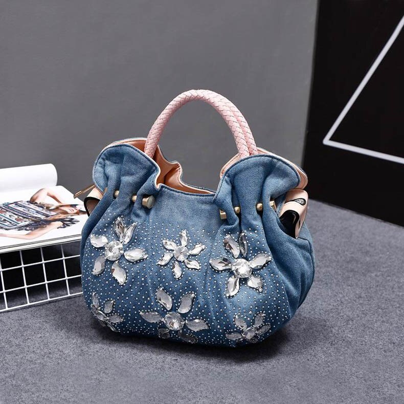 IPinee 2018 Mulher Bolsas Denim Sacos de Strass Luxo Do Vintage Sacos de Ombro das Mulheres Pequenos Sacos de Bolsas Femininas Para As Mulheres Jean