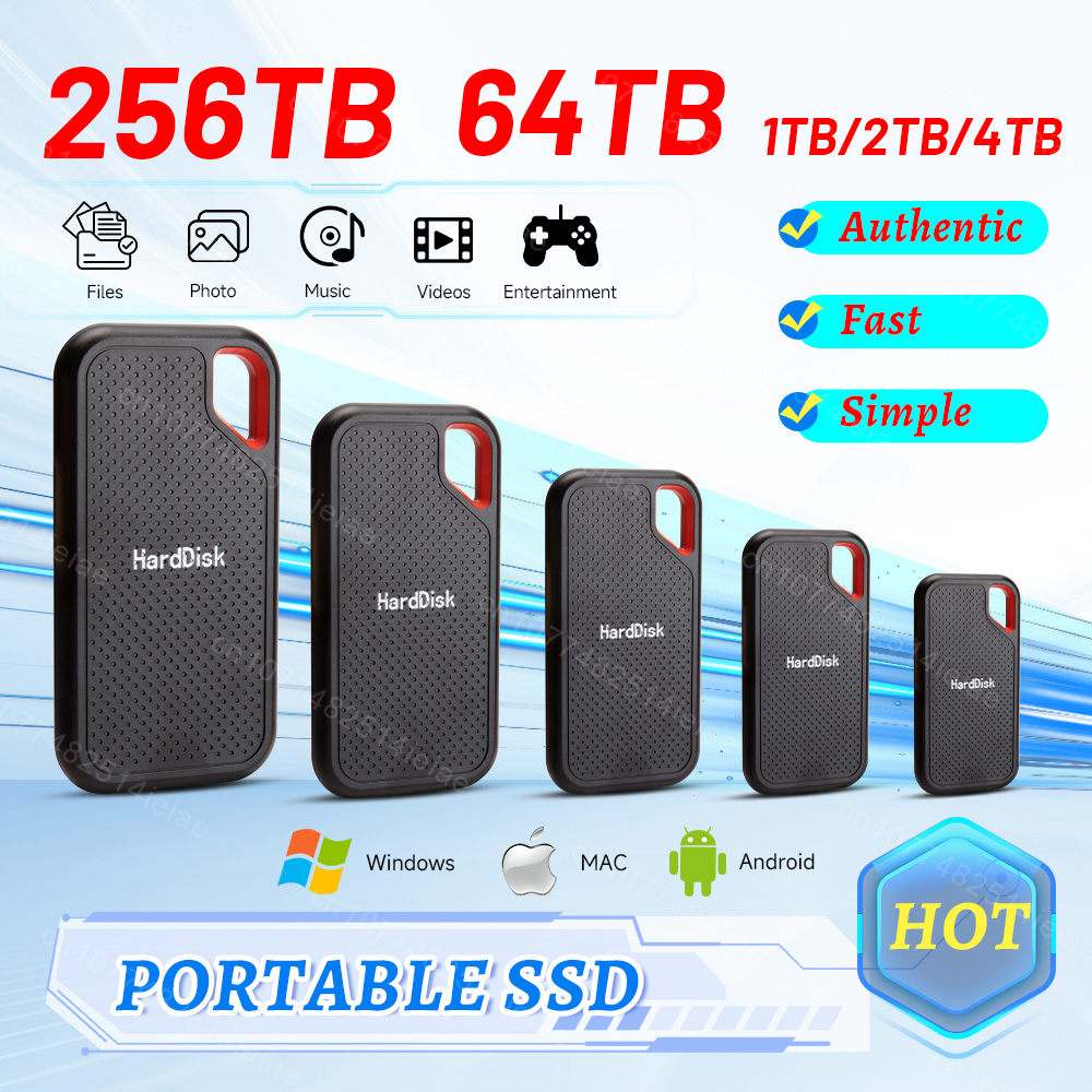 Portable 2TB high-speed solid-state drive with USB 3.1 Type-C interface, suitable for laptops/mobile phones.