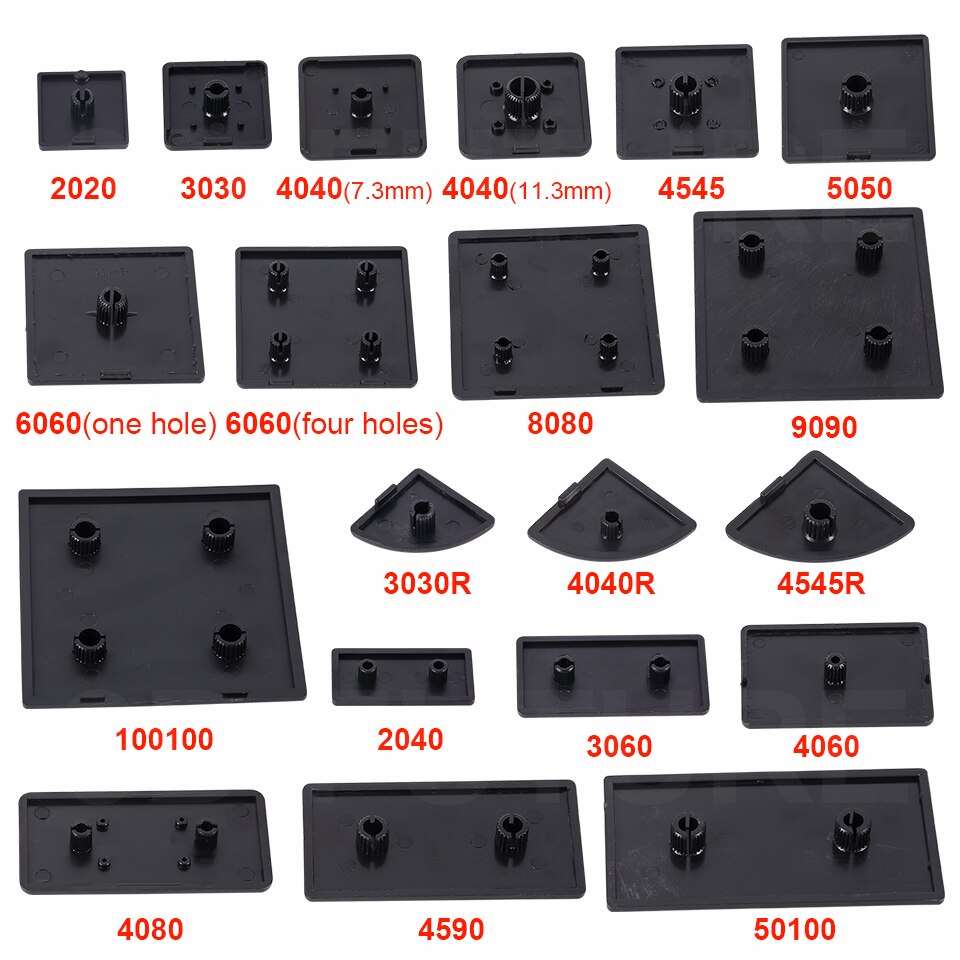 10PCS Black Nylon Aluminum Profile End Cap Cover Plate for /2040/3030/4040/4080/4545/5050/6060/100100 EU Aluminum Extrusion