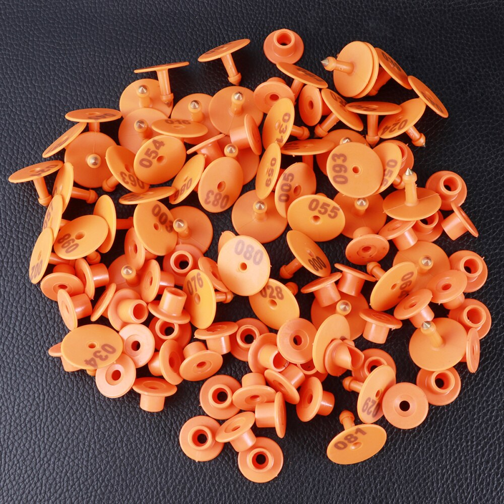 100pcs 1-100 Number Plastic Livestock Ear Tags Large Domestic Animal Tags for Goat Cattle and Pig(Yellow)