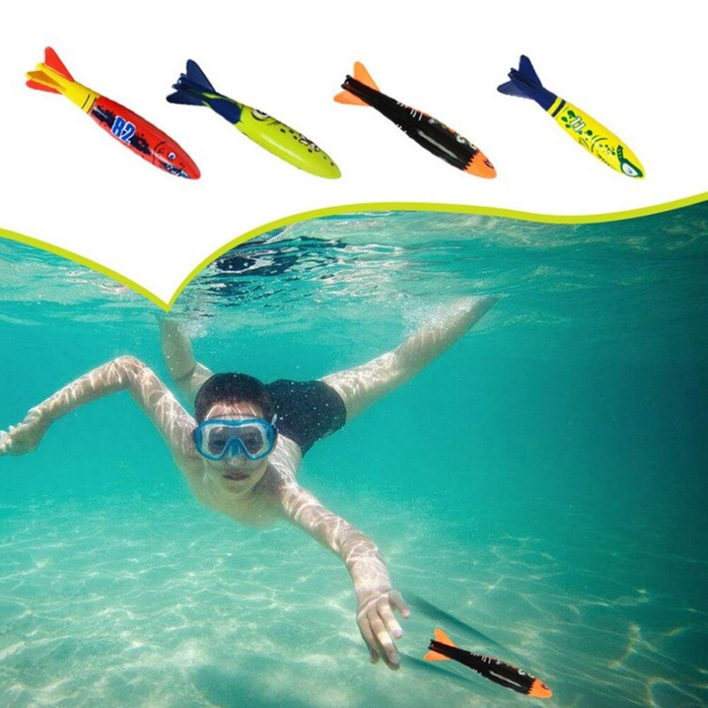 Juego de 4 unidades de buceo con Torpedo para niños, juguete de piscina subacuática, herramienta de entrenamiento deportivo al aire libre, juguete de natación