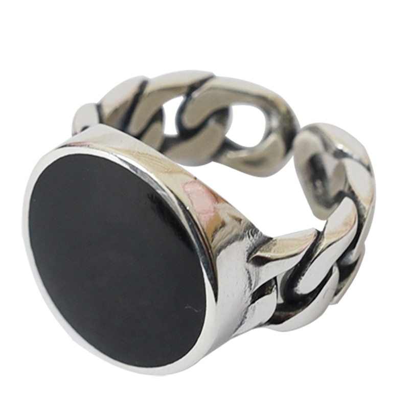 925 Sterling Silber Trendy 13mm Große Runde Schwarz Harz Mann Finger Ringe Schmuck Männer der Offenen Ring Kein Verblassen Tropfen