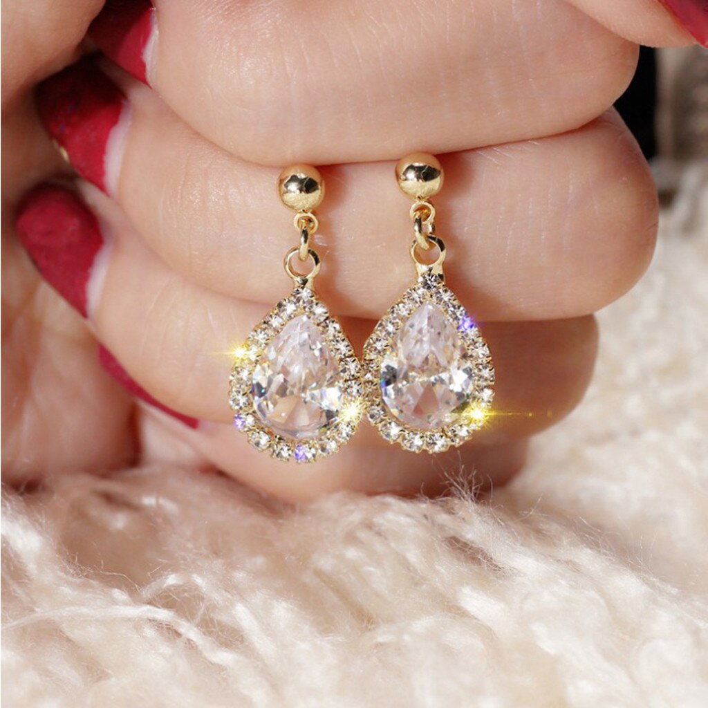 Sparkling Crystal Earrings Luxury Sleek Minimalist Water Zircon Rhinestone Bridal Earrings Ladies Jewelry