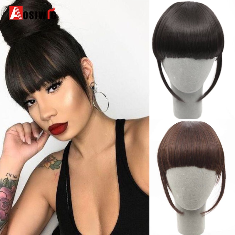 Aosi paryk pandehår clip in hair extensions front pæn pande pandehår i ét stykke lige hår med højtemperatur syntetisk fiber hår