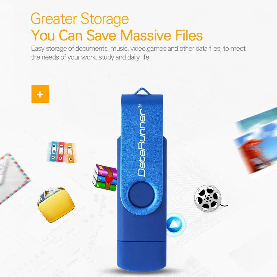 DataRunner USB 2.0 Flash Drive OTG Pen Drive 128GB USB Stick 8GB 16GB 32GB 64GB Pendrive Flash Disk voor MicroUSB Android/PC