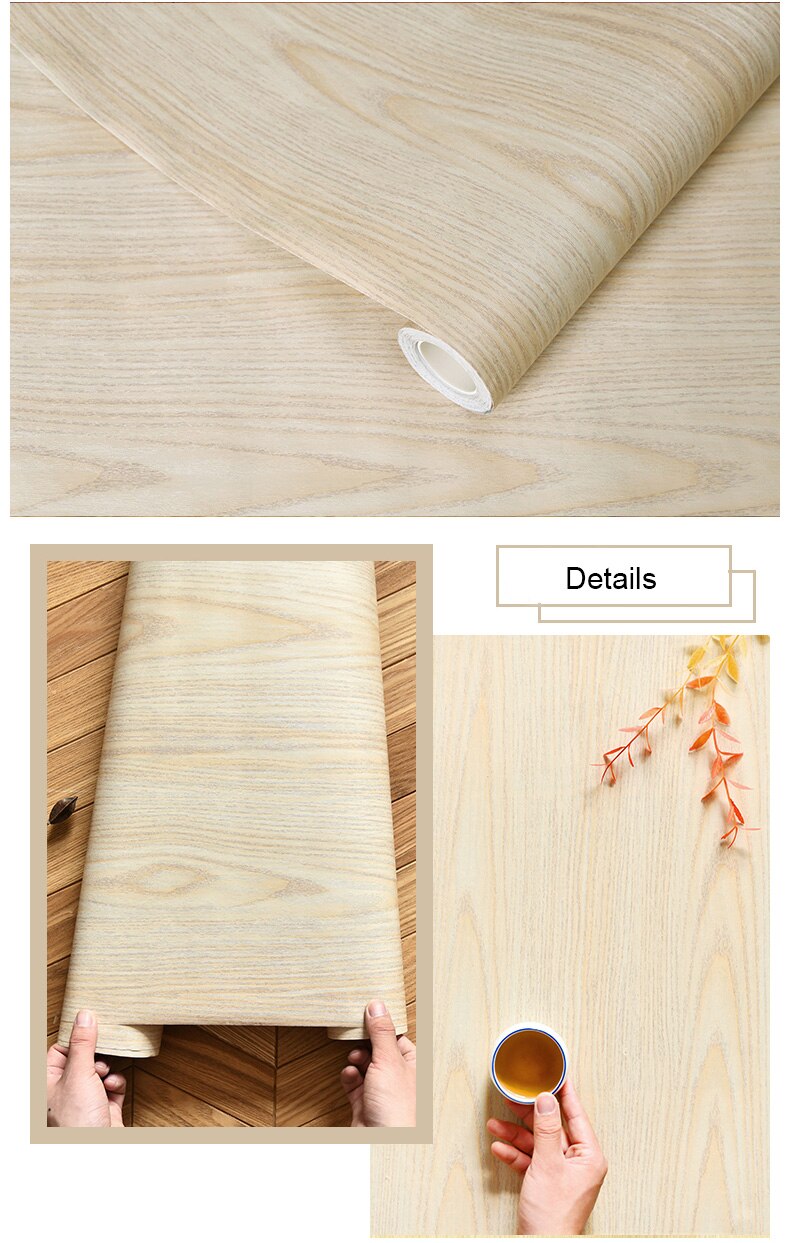 Self Adhesive Vinyl Light Oak Wood Wallpaper Contact Paper for Kitchen Cabinets Furniture Door Table Wall Paper Sticker