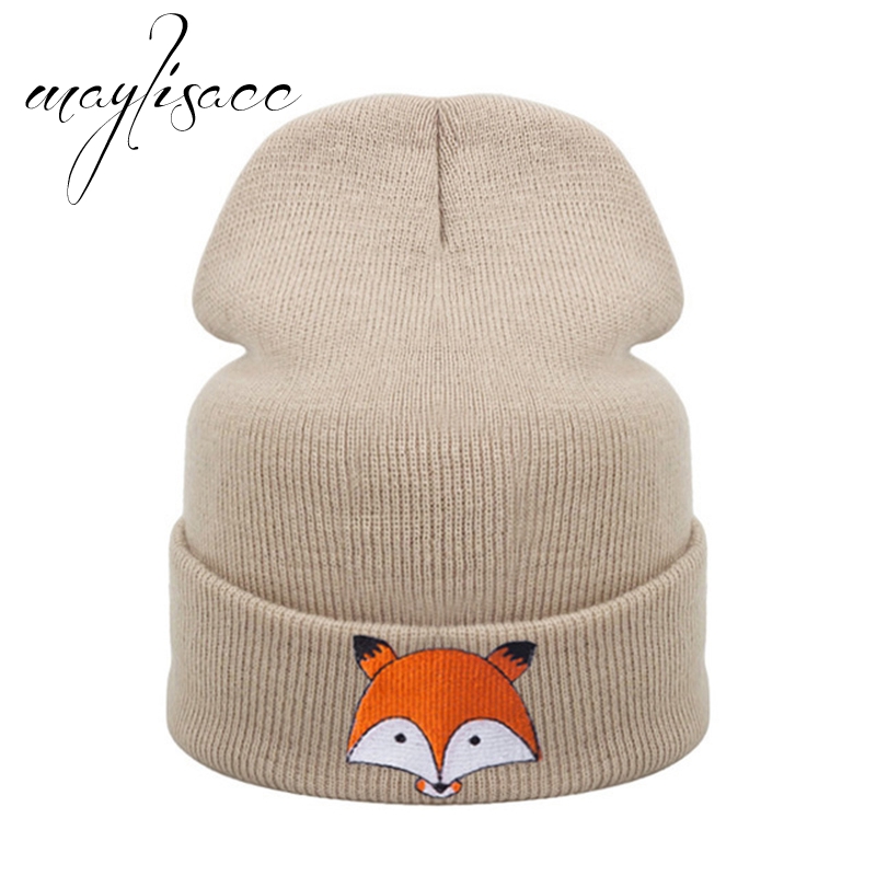 Maylisacc 8 Colors Autumn Winter Warm Kintted Thickened Cap Fox for Girls Boys Skullies Beanies Cap Outdoor Sport Cap