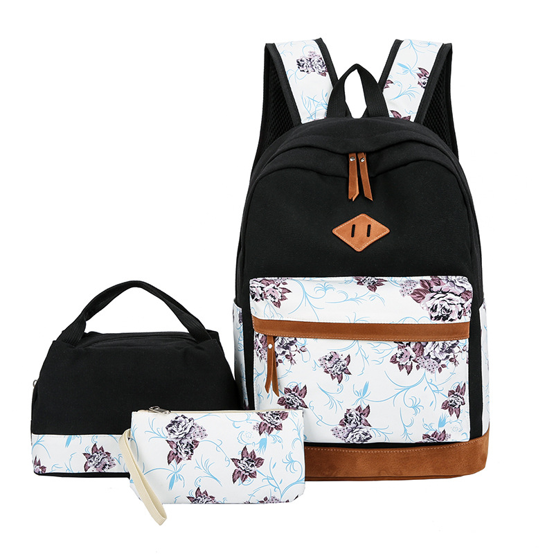 Stijl Canvas Bloemen Rugzak Student Schooltas: Army Green