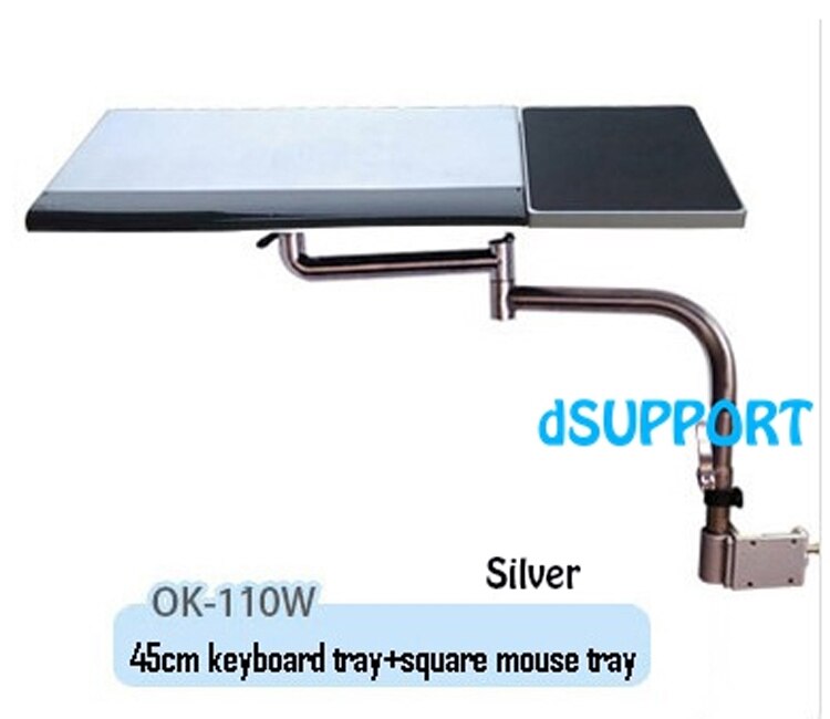 Multifunktionel fuld bevægelse skrivebord kant /bord side /stol ben fastspænding musemåtte /tastatur bakke holder bærbar skrivebord notebook stativ: Ok110w