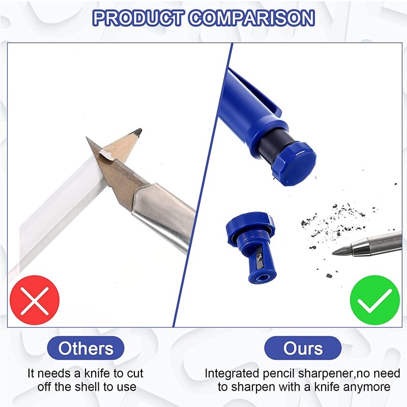 Effen Timmerman Potloden Met 18 Vullingen, Houtbewerking Gereedschap Solide Diepe Gat Pen Markering Tool Voor Houtbewerking Architecten