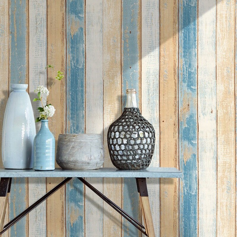 6M Vinyl 3D Mediterrane Houtnerf Papier Zelfklevende Behang Meubels Muurstickers