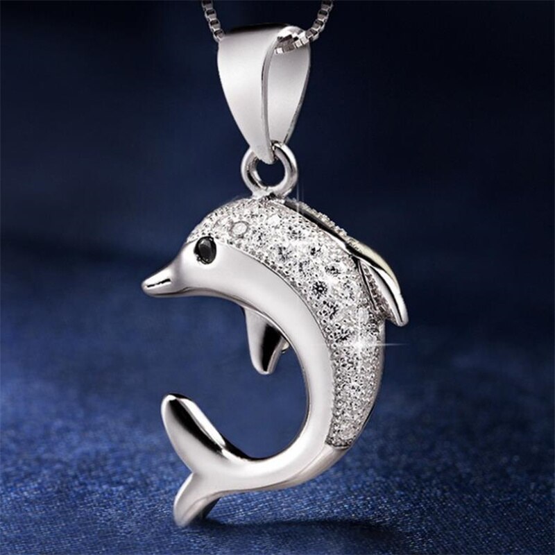 Collana romantica del pendente del delfino per il regalo di anniversario delle ragazze collana animale dello zircone sveglio argento 925 gioielli delle donne trasporto veloce